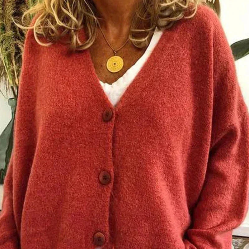 Birgit | Damen Freizeit-Strickjacke mit V-Ausschnitt und Knöpfen