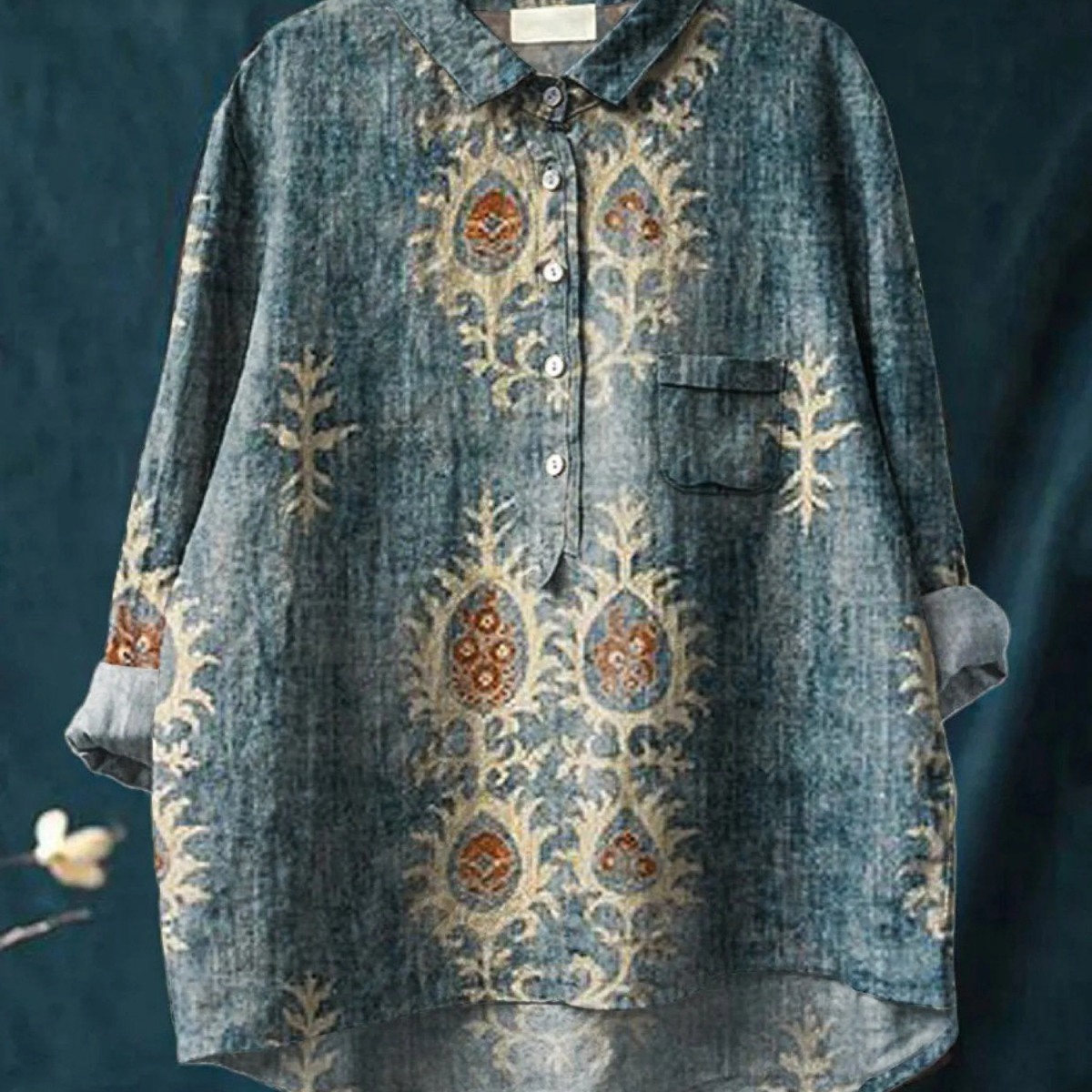 Rose | Legere Damenbluse mit ethnischem Vintage-Blumenprint