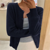 Elke | Damen Strickjacke mit Rundhalsausschnitt und langen Ärmeln