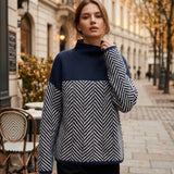 Arla Damen Rollkragenpullover – Gemütlicher Cashmere-Pullover mit Lässiger Passform und Modernem Chevron-Design