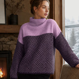 Arla Damen Rollkragenpullover – Gemütlicher Cashmere-Pullover mit Lässiger Passform und Modernem Chevron-Design