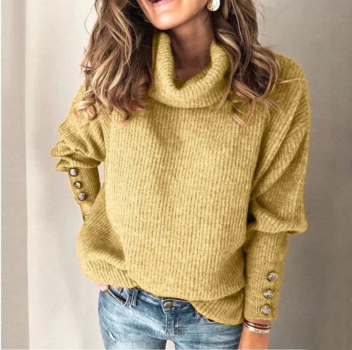 Emma Damen Rollkragenpullover – Stilvoller Pullover mit Knopfdetails und Bequemer Passform