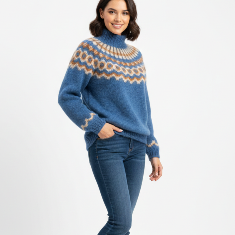 Yssa Isländer Damenpullover – 100 % Mohair, Weit geschnitten mit nordischem Design