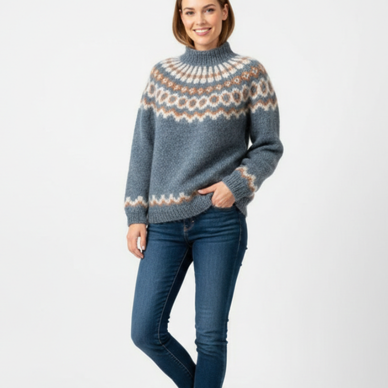 Yssa Isländer Damenpullover – 100 % Mohair, Weit geschnitten mit nordischem Design