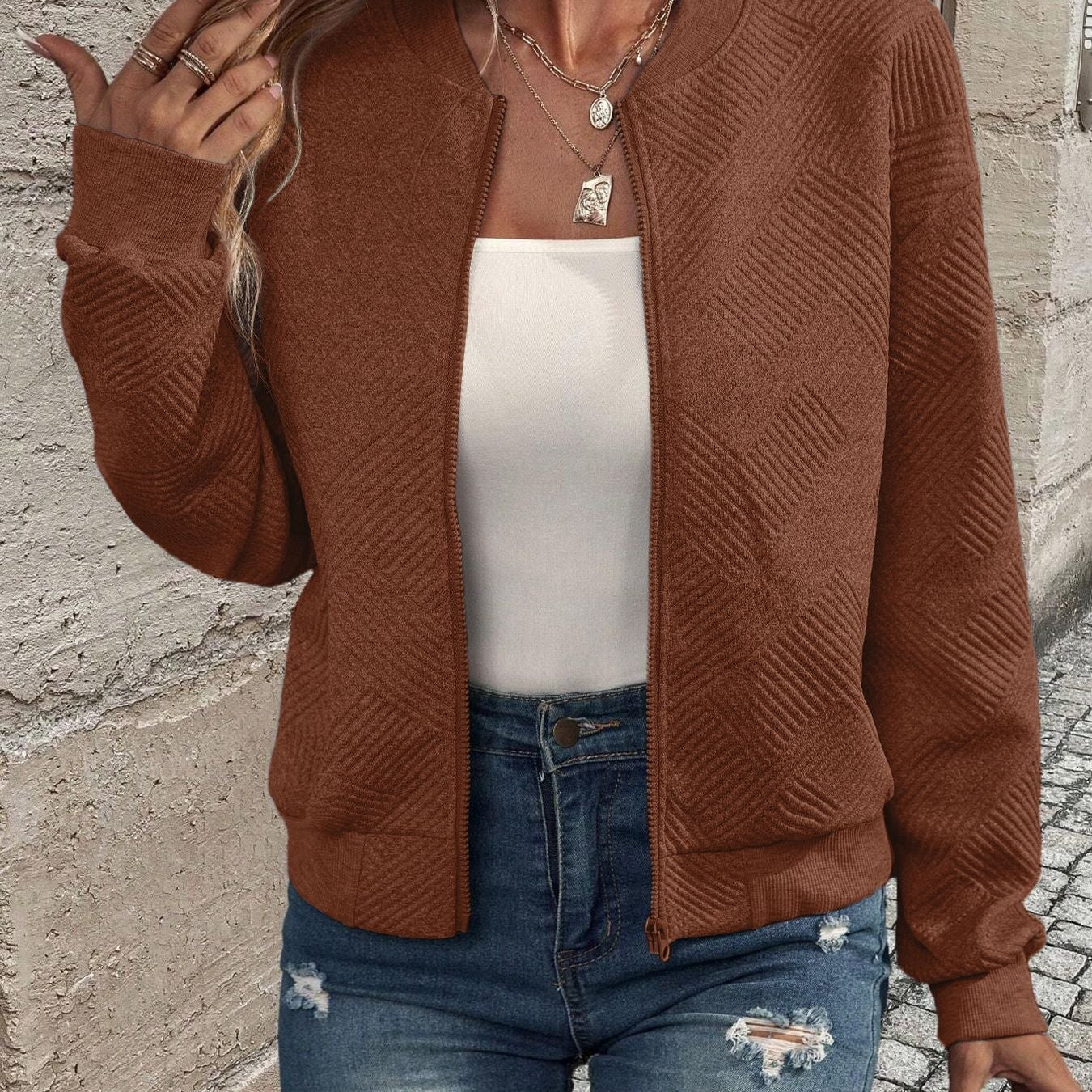 Jessica | Damen Strickjacke mit Reißverschluss und Struktur