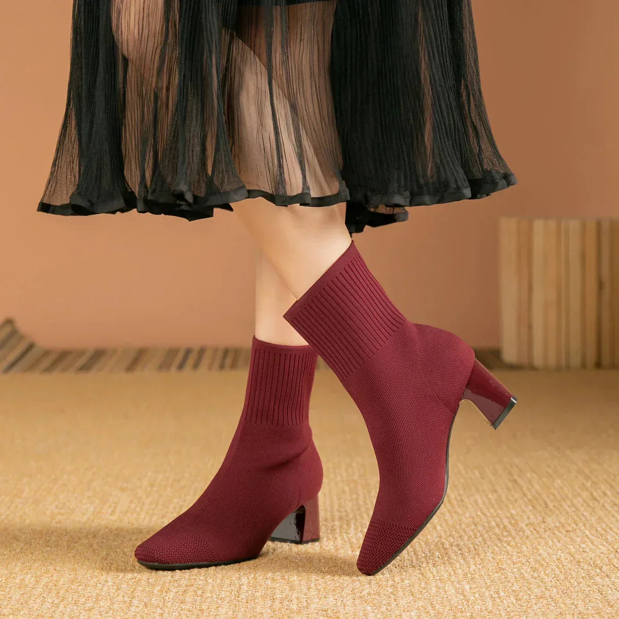 Elegantne Terav Nokk Kootud Ankle Boots