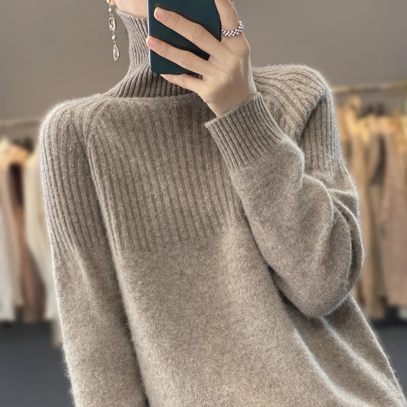 Luan Damen Rollkragenpullover – Weiches Strickmaterial mit Rippdetails und modernem Relaxed Fit
