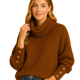 Eliana Damen Rollkragenpullover – Stilvoller Pullover mit hohem Kragen, Knopfdetails und klassischem Design