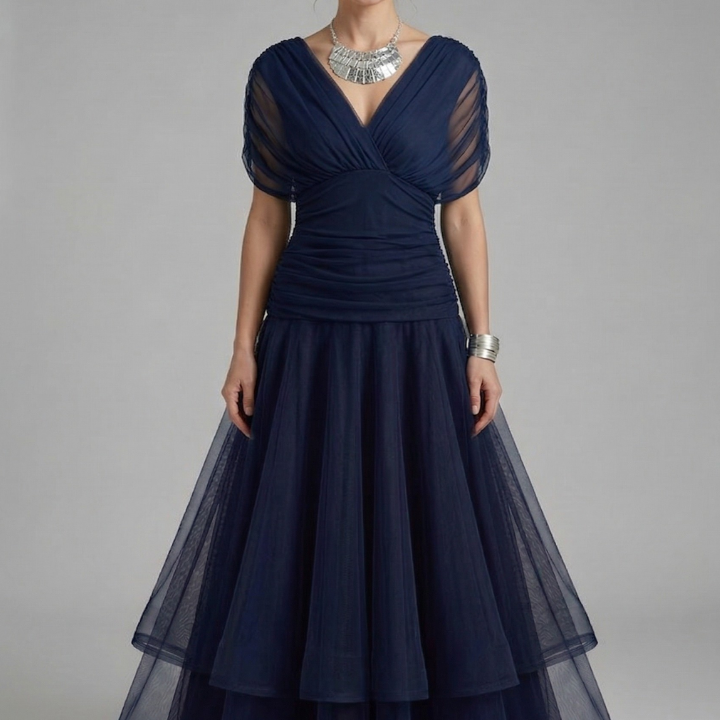 Damenkleid mit V-Ausschnitt und Drapiertem Oberteil