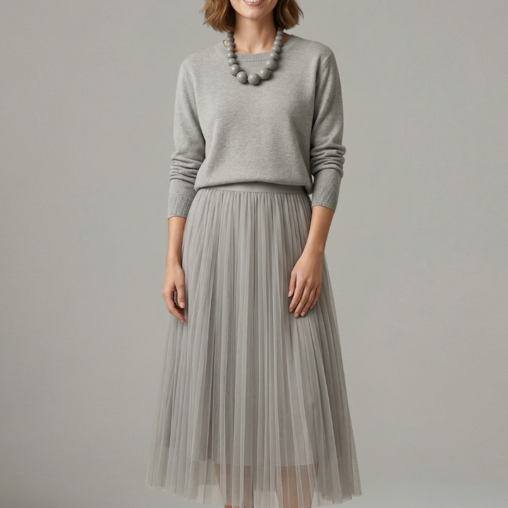 Damen Schichtkleid mit Rundhalsausschnitt und Faltenrock