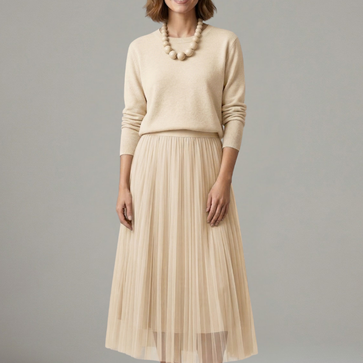 Damen Schichtkleid mit Rundhalsausschnitt und Faltenrock