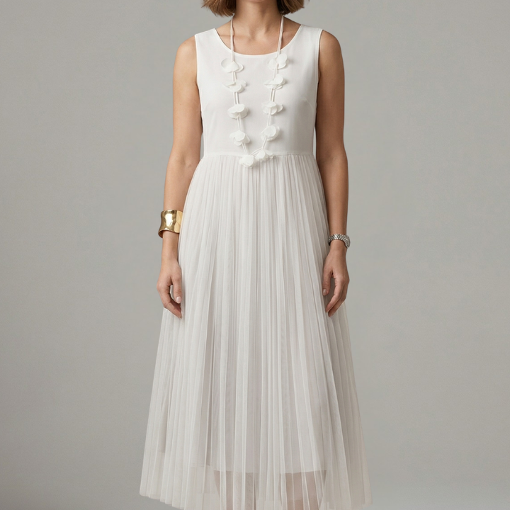 Damen Schichtkleid mit Rundhalsausschnitt und Faltenrock