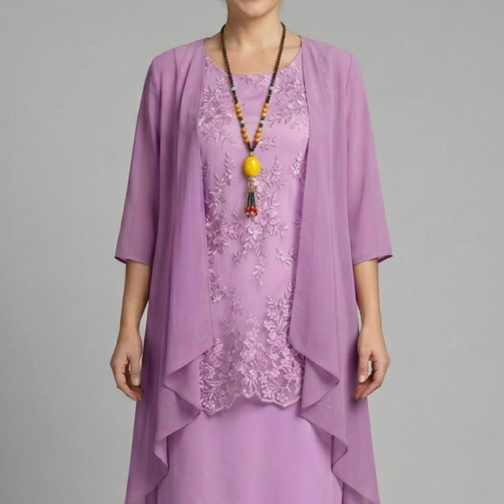 Damen Schichtkleid mit Rundhalsausschnitt und transparenter Überlage