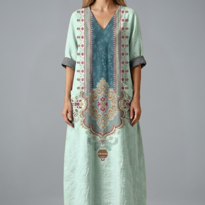 Maxikleid für Damen mit Stickerei und Seitentaschen