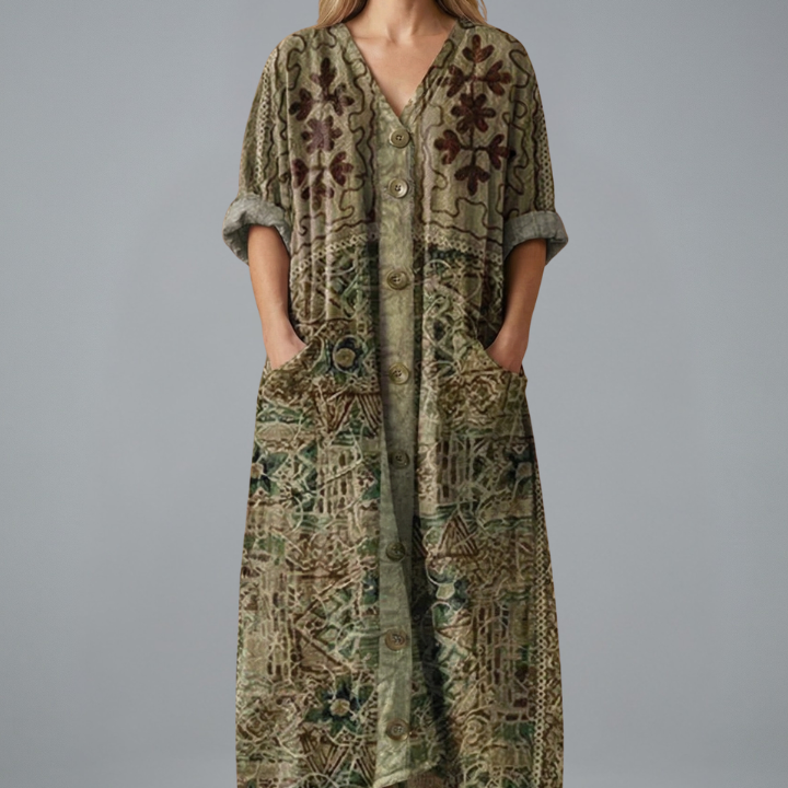 Maxikleid für Damen mit Stickerei und Seitentaschen