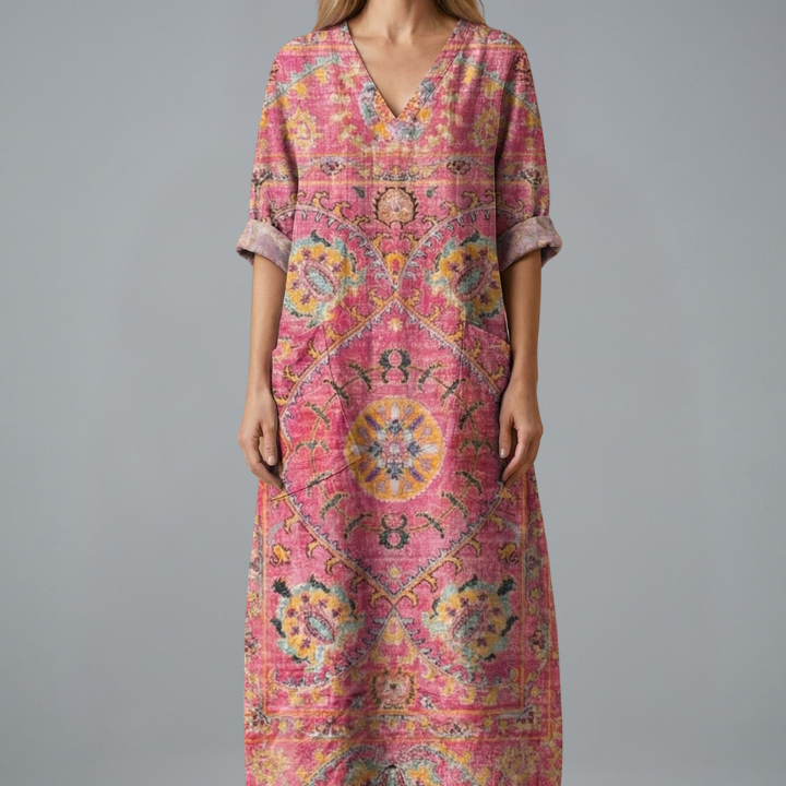 Maxikleid für Damen mit Stickerei und Seitentaschen