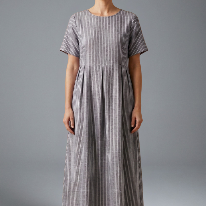 Maxikleid für Frauen mit plissiertem Bund und Seitentaschen