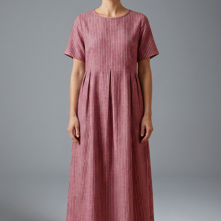 Maxikleid für Frauen mit plissiertem Bund und Seitentaschen
