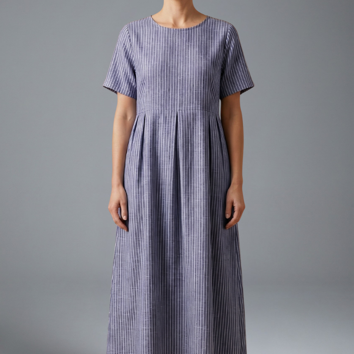 Maxikleid für Frauen mit plissiertem Bund und Seitentaschen