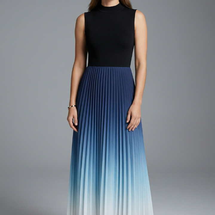 Maxikleid für Damen mit ärmellosem Design und gefaltetem Rock