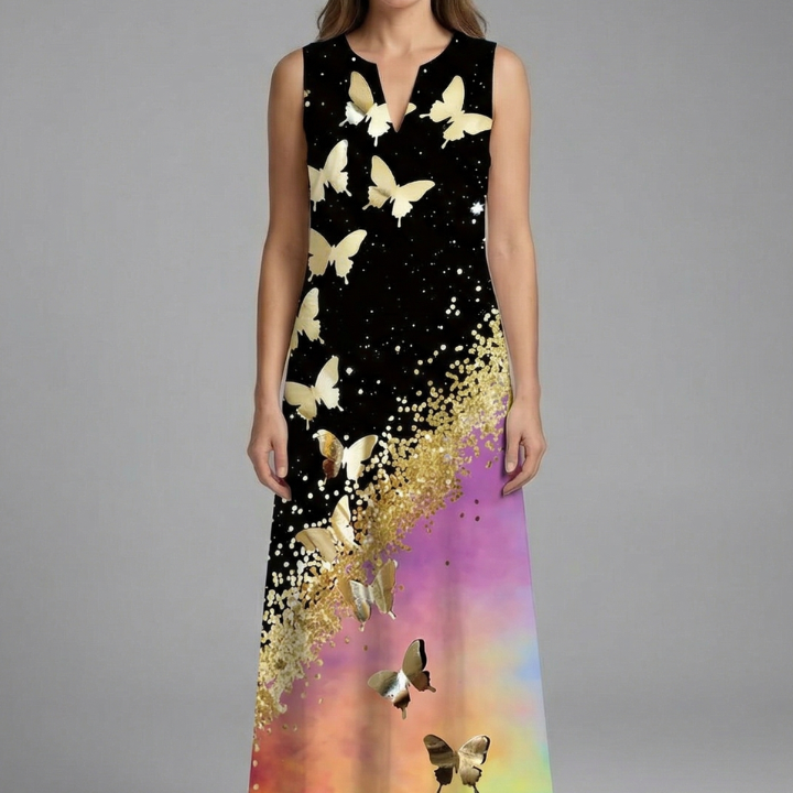 Maxikleid für Damen mit Schlitz-Ausschnitt und ärmellosem Design
