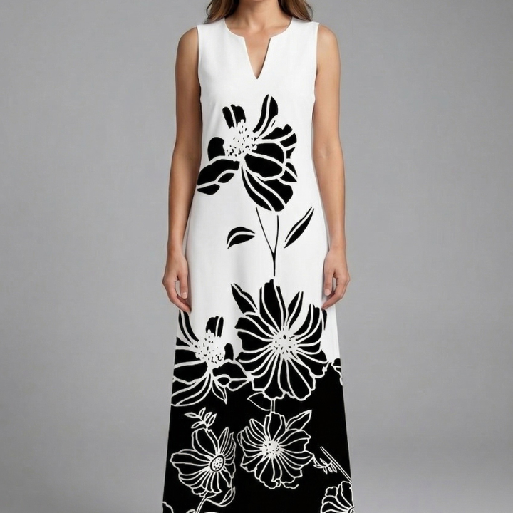 Maxikleid für Damen mit Schlitz-Ausschnitt und ärmellosem Design