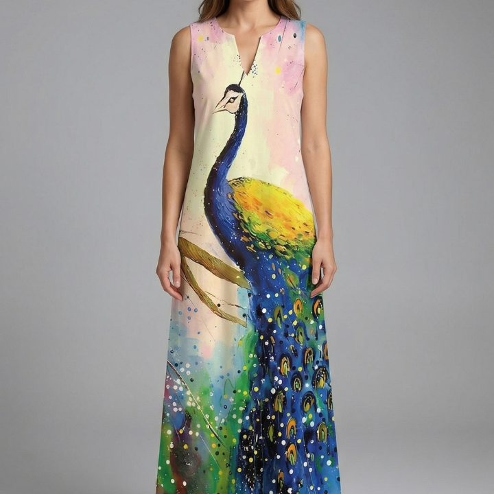 Maxikleid für Damen mit Schlitz-Ausschnitt und ärmellosem Design
