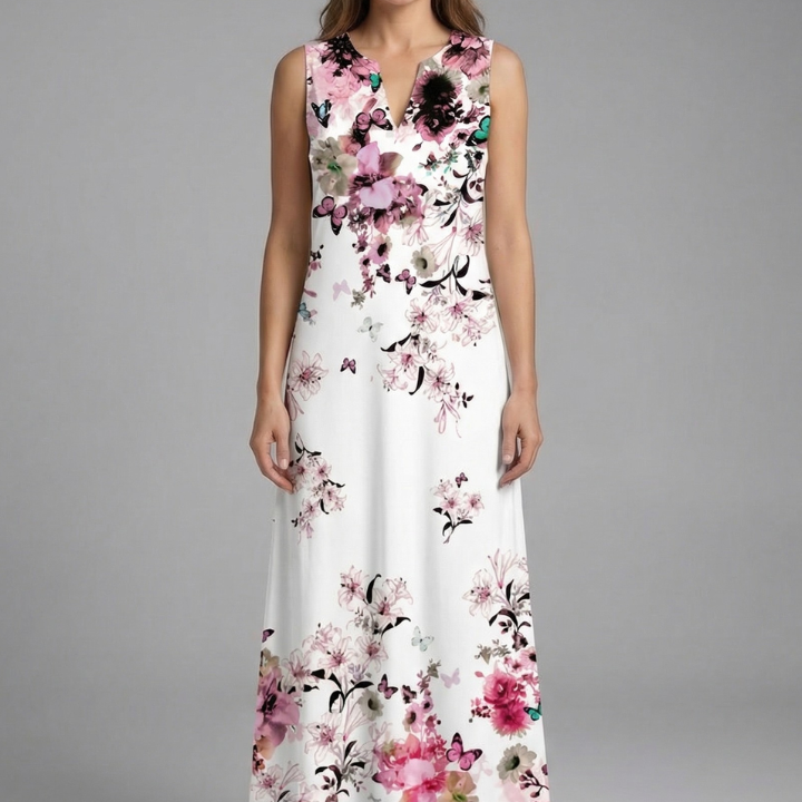 Maxikleid für Damen mit Schlitz-Ausschnitt und ärmellosem Design