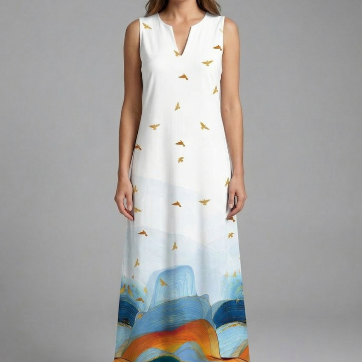 Maxikleid für Damen mit Schlitz-Ausschnitt und ärmellosem Design