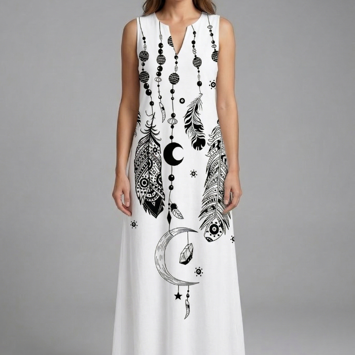 Maxikleid für Damen mit Schlitz-Ausschnitt und ärmellosem Design