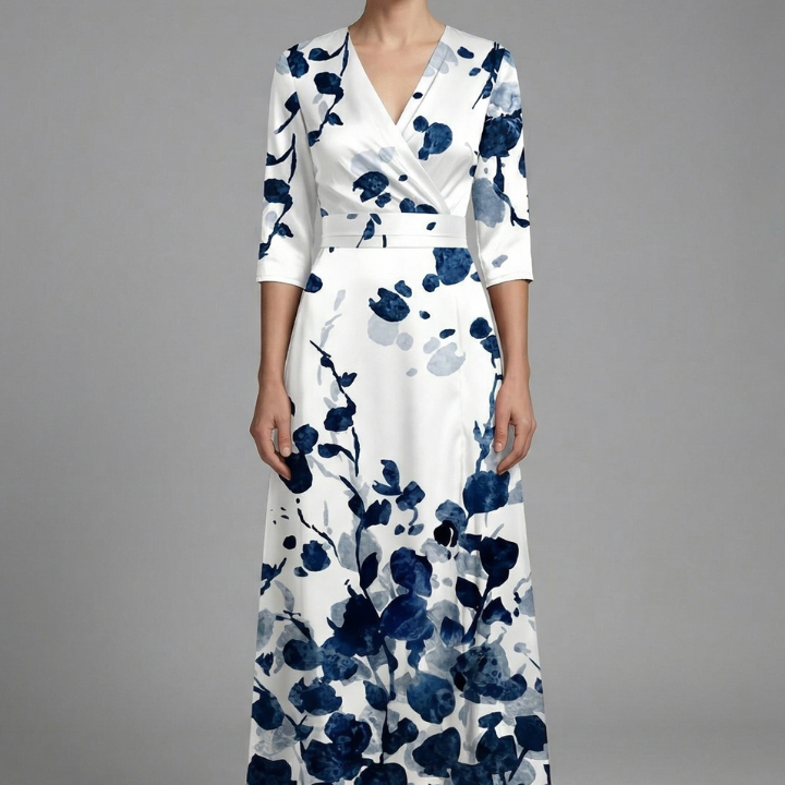 Damen Maxi Kleid mit V-Ausschnitt und Wickelbund