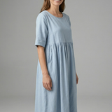 Damen Midi Kleid mit Rundhalsausschnitt und kurzen Ärmeln