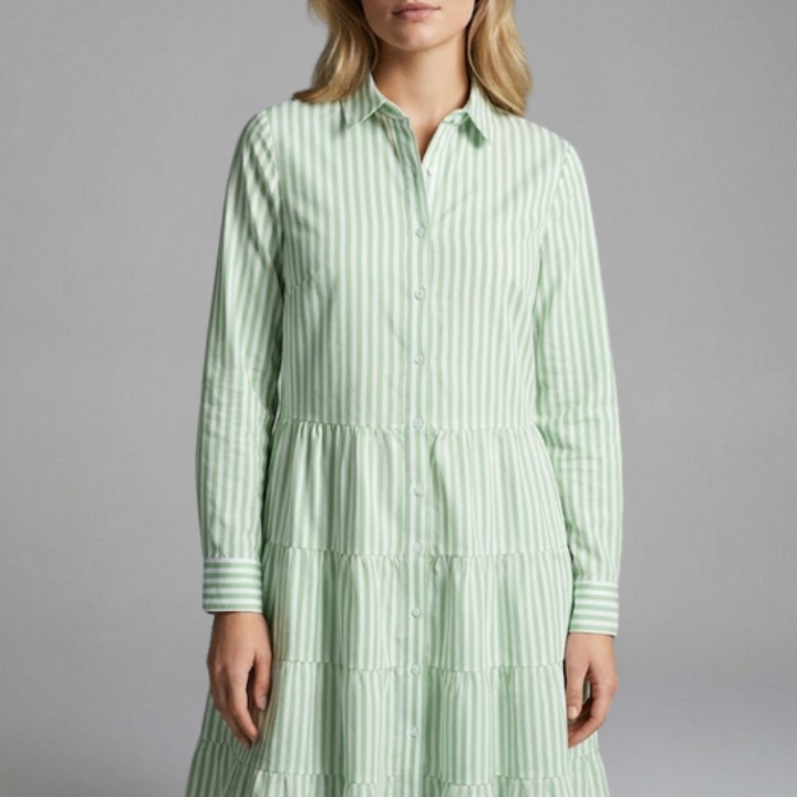 Damen Hemdkleid mit Knopfverschluss und gestuftem Rock