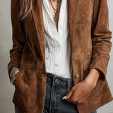 Emilia | Damen Cardigan Blazer Kunstwildleder Taillierte Passform Knopfleiste