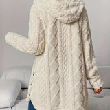 Annika | Damen Flauschiger Kapuzen-Cardigan Oversized Geknöpft