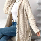 Annika | Damen Flauschiger Kapuzen-Cardigan Oversized Geknöpft