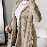 Annika | Damen Flauschiger Kapuzen-Cardigan Oversized Geknöpft