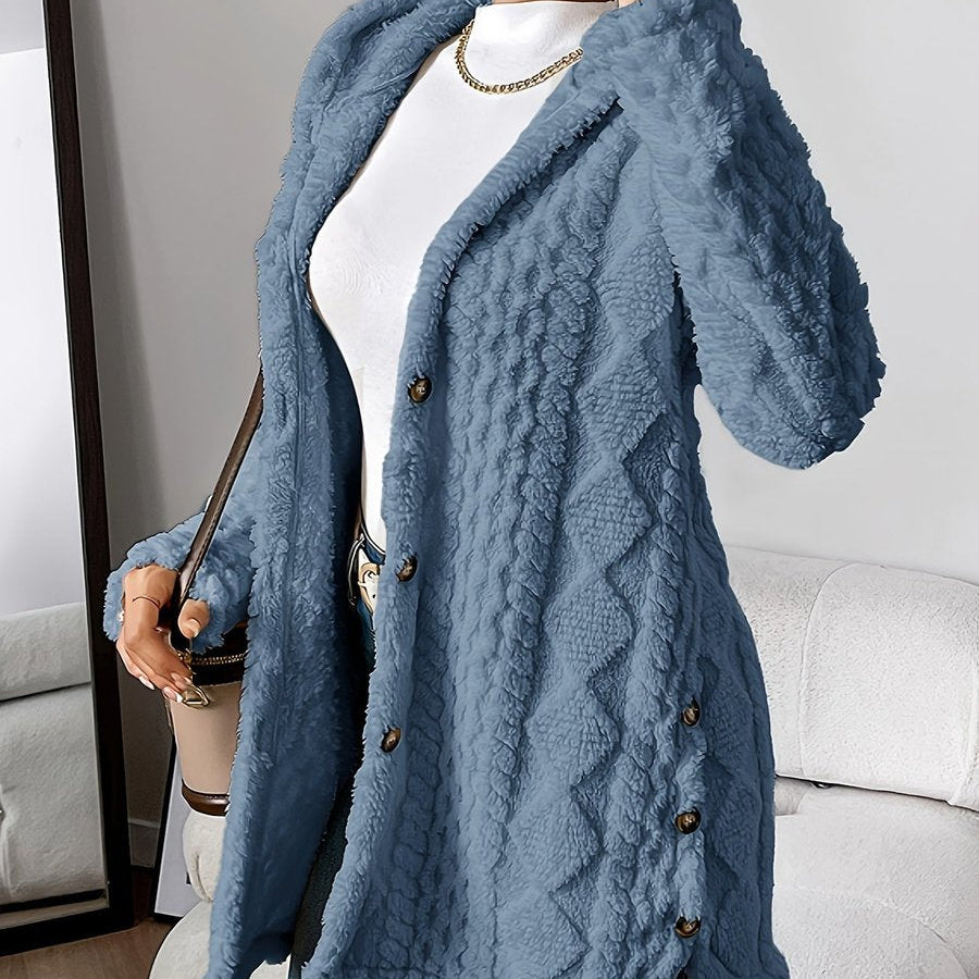 Annika | Damen Flauschiger Kapuzen-Cardigan Oversized Geknöpft