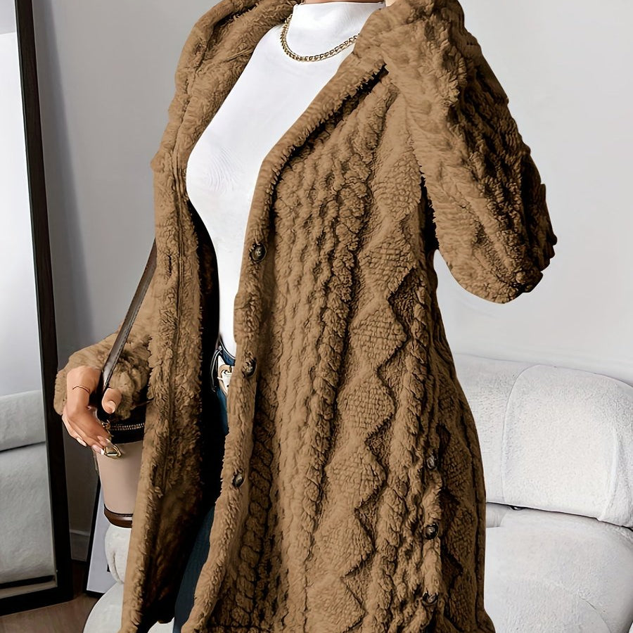 Annika | Damen Flauschiger Kapuzen-Cardigan Oversized Geknöpft