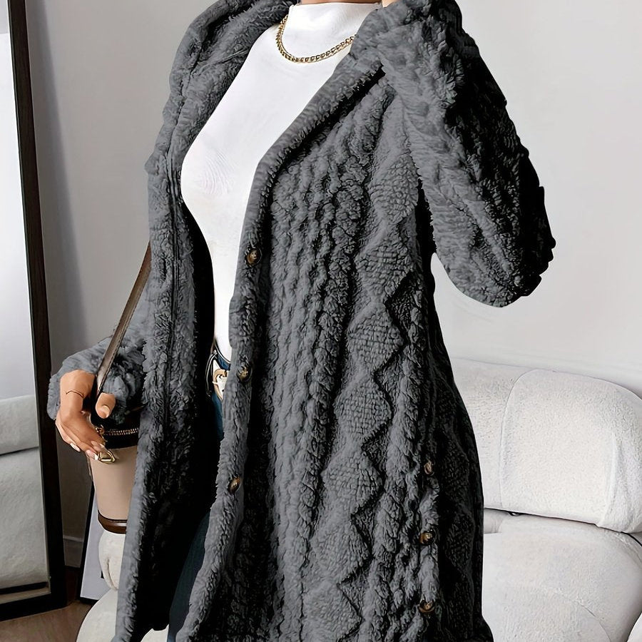 Annika | Damen Flauschiger Kapuzen-Cardigan Oversized Geknöpft