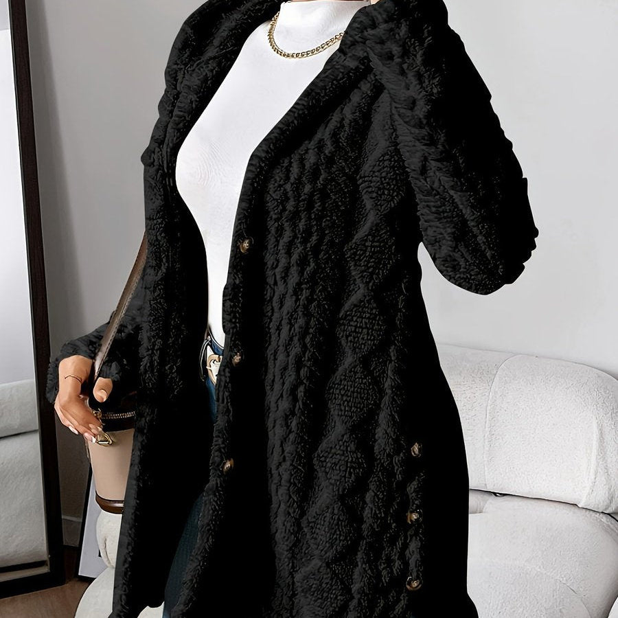 Annika | Damen Flauschiger Kapuzen-Cardigan Oversized Geknöpft