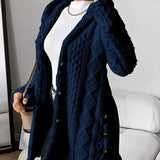 Annika | Damen Flauschiger Kapuzen-Cardigan Oversized Geknöpft