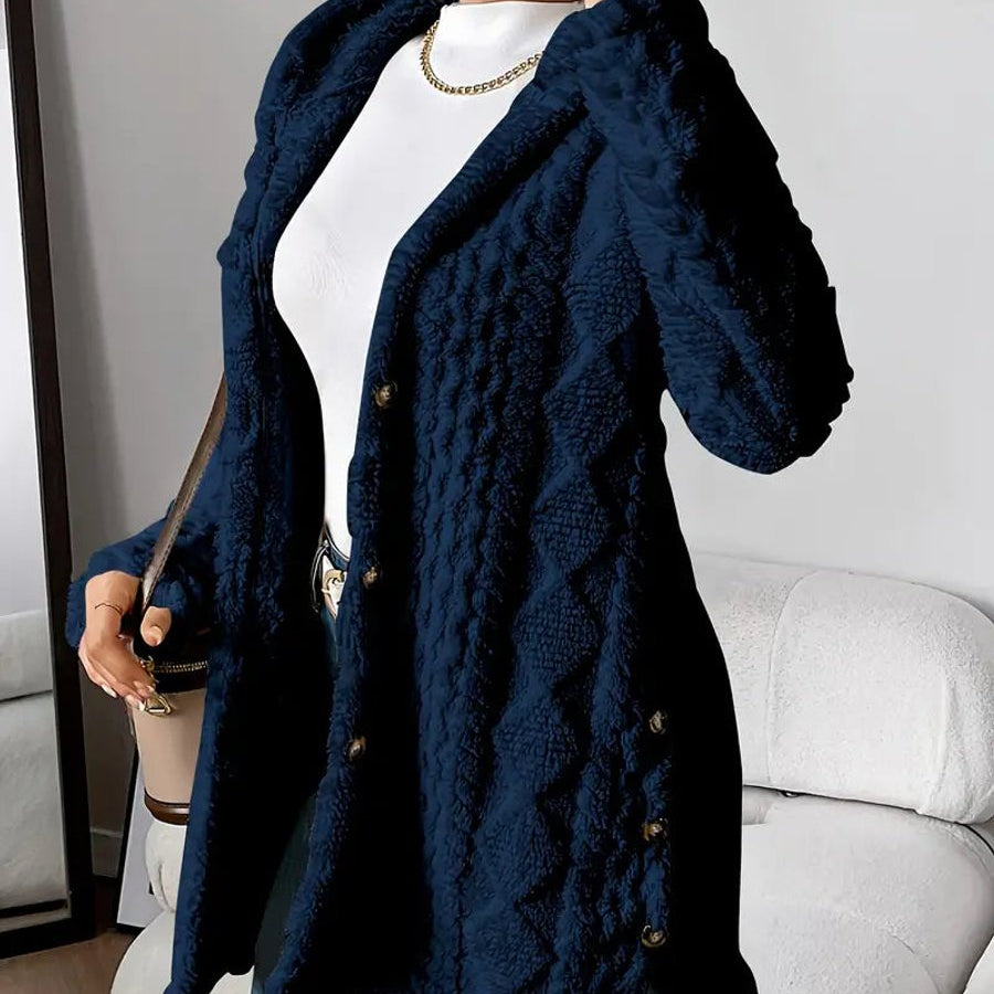 Annika | Damen Flauschiger Kapuzen-Cardigan Oversized Geknöpft