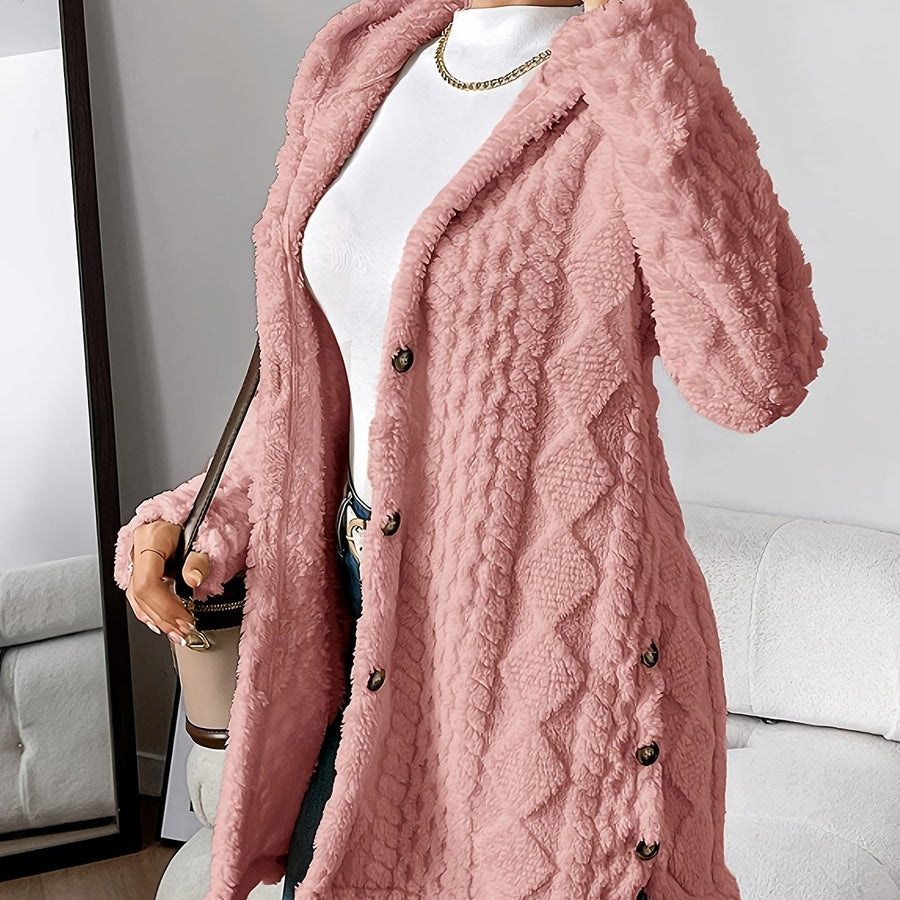 Annika | Damen Flauschiger Kapuzen-Cardigan Oversized Geknöpft