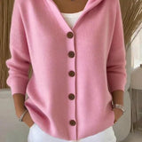 Clara | Damen Kapuzen-Cardigan mit Knopfleiste Relaxed Fit Langarm
