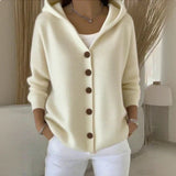 Clara | Damen Kapuzen-Cardigan mit Knopfleiste Relaxed Fit Langarm