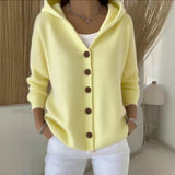 Clara | Damen Kapuzen-Cardigan mit Knopfleiste Relaxed Fit Langarm