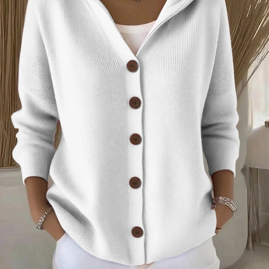 Clara | Damen Kapuzen-Cardigan mit Knopfleiste Relaxed Fit Langarm