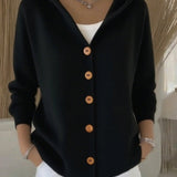 Clara | Damen Kapuzen-Cardigan mit Knopfleiste Relaxed Fit Langarm