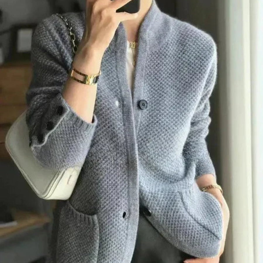 Johanna | Damen Kaschmirwolle Strickjacke Cardigan mit Knopfleiste